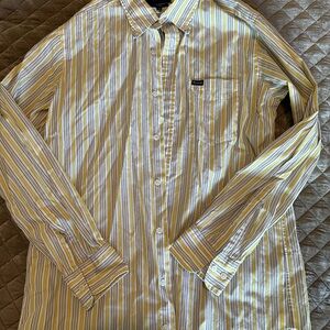 Faconnable Yellow and White Casual Button Down Shirt with Stripes